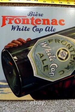 RARE VINTAGE FRONTENAC WHITE CAP ALE METAL SIGN 26 X 11 Beer Montreal Canada