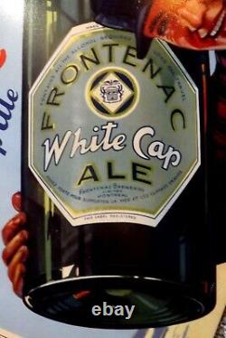 RARE VINTAGE FRONTENAC WHITE CAP ALE METAL SIGN 26 X 11 Beer Montreal Canada