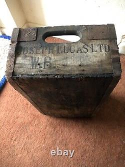 RARE VINTAGE JOSEPH LUCAS ADVERTISING Wooden crate carry. Lamps parts