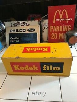 RARE VINTAGE ORIGINAL CAMERA ADVERTISING SIGN KODAK FILM BOX multi side bracket