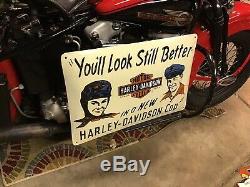 RARE VINTAGE PORCELAIN HARLEY-DAVIDSON DEALER SIGN Knucklehead Panhead