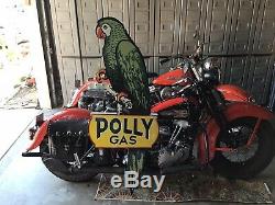 RARE VINTAGE PORCELAIN POLLY GAS 62 DIE CUT METAL SIGN Ford Chevy Harley Dodge