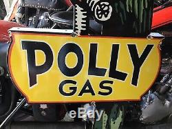 RARE VINTAGE PORCELAIN POLLY GAS 62 DIE CUT METAL SIGN Ford Chevy Harley Dodge