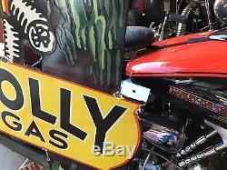 RARE VINTAGE PORCELAIN POLLY GAS 62 DIE CUT METAL SIGN Ford Chevy Harley Dodge