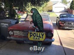 RARE VINTAGE PORCELAIN POLLY GAS 62 DIE CUT METAL SIGN Ford Chevy Harley Dodge