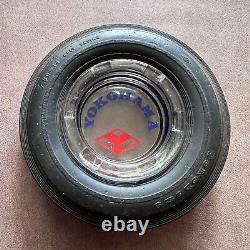 RARE VINTAGE YOKOHAMA ADVERTISING TYRE TIRE WHEEL ASHTRAY with GLASS INSERT