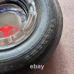 RARE VINTAGE YOKOHAMA ADVERTISING TYRE TIRE WHEEL ASHTRAY with GLASS INSERT