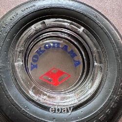 RARE VINTAGE YOKOHAMA ADVERTISING TYRE TIRE WHEEL ASHTRAY with GLASS INSERT