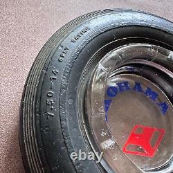 RARE VINTAGE YOKOHAMA ADVERTISING TYRE TIRE WHEEL ASHTRAY with GLASS INSERT