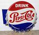 RARE VIntage PEPSI-COLA Bottlecap Double Sided Metal FLANGE SIGN