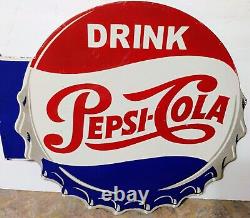RARE VIntage PEPSI-COLA Bottlecap Double Sided Metal FLANGE SIGN