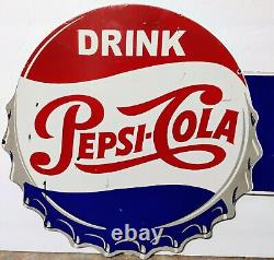 RARE VIntage PEPSI-COLA Bottlecap Double Sided Metal FLANGE SIGN