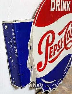 RARE VIntage PEPSI-COLA Bottlecap Double Sided Metal FLANGE SIGN