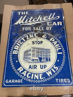 RARE Vintage 1910s Mitchell Car Automobile Advertising Tin Sign Racine Wisconsin