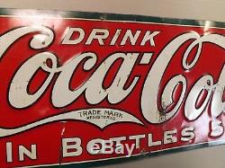 RARE Vintage 1916 Coca-Cola Bottle Metal Sign Original Gas Oil Soda Nice! 35x11