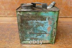 RARE Vintage 1920s Monamobile Motor Oil Graphic Metal Half Gallon Square Oil Can