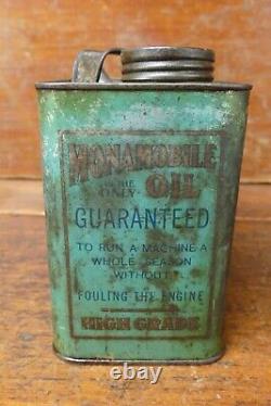 RARE Vintage 1920s Monamobile Motor Oil Graphic Metal Half Gallon Square Oil Can