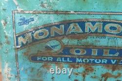 RARE Vintage 1920s Monamobile Motor Oil Graphic Metal Half Gallon Square Oil Can