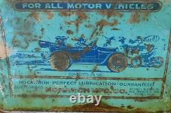 RARE Vintage 1920s Monamobile Motor Oil Graphic Metal Half Gallon Square Oil Can