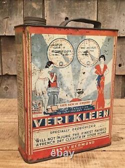 RARE Vintage 1920s VERI KLEEN Cleaning Detergent Tin Can Art Deco Advertising