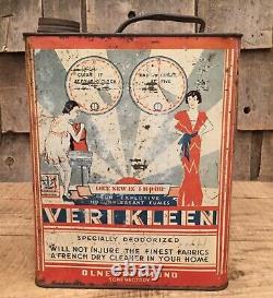 RARE Vintage 1920s VERI KLEEN Cleaning Detergent Tin Can Art Deco Advertising