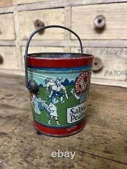 RARE Vintage 1930s Continental Nut Co. Peanuts Advertising Tin Pail Can Baseball