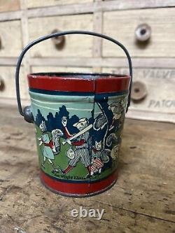 RARE Vintage 1930s Continental Nut Co. Peanuts Advertising Tin Pail Can Baseball