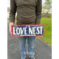 RARE Vintage 1930s Love Nest Candy Bar Advertising Tin Sign Tin Tacker