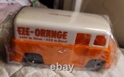 RARE Vintage 1950's EZE Orange Hard Plastic Advertising Bank Toy Collectible IOP