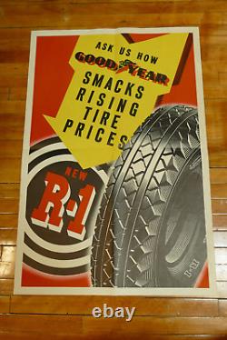 RARE Vintage 1950s Goodyear Tires R-1 Large Paper Advertising Poster Sign 42