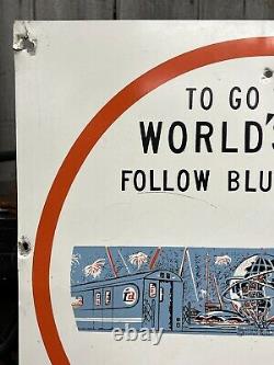 RARE Vintage 1964 NEW YORK Worlds Fair TO TRAINS Advertising SIGN