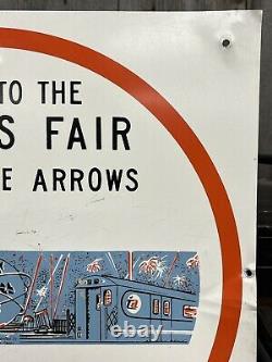 RARE Vintage 1964 NEW YORK Worlds Fair TO TRAINS Advertising SIGN