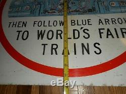 RARE Vintage 1964 NEW YORK Worlds Fair TO TRAINS Roosevelt AVE Advertising SIGN