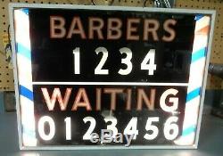 RARE Vintage Barber Shop BARBERS WAITING Light Up Pole Graphics Sign MAN CAVE @@