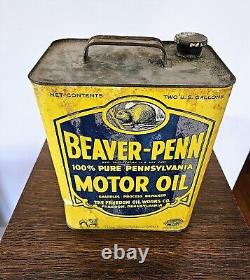 RARE Vintage Beaver Penn Motor Oil 2 Gallon Advertising Oil Can