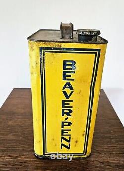RARE Vintage Beaver Penn Motor Oil 2 Gallon Advertising Oil Can