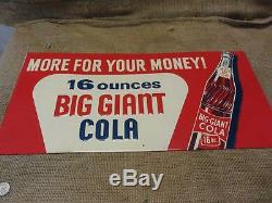 RARE Vintage Big Giant Cola Embossed Sign Antique Beverage Drink 9625