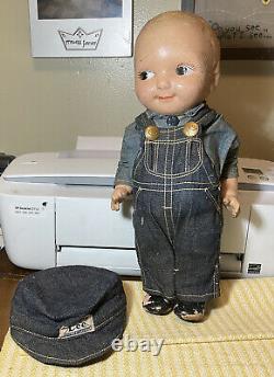 RARE Vintage Buddy Lee Doll Union Made Overalls Jeans Railroad Engineer Boy