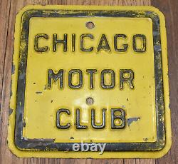 RARE Vintage Chicago Motor Club Square Embossed Steel Advertising Sign