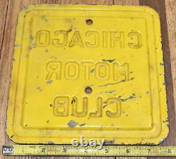 RARE Vintage Chicago Motor Club Square Embossed Steel Advertising Sign