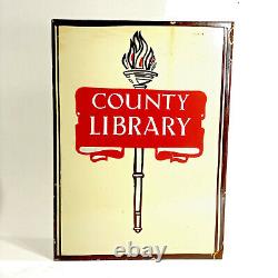 RARE Vintage County Library Porcelain Advertising Flange Sign general store