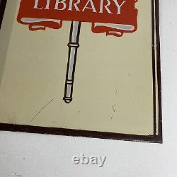 RARE Vintage County Library Porcelain Advertising Flange Sign general store