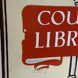 RARE Vintage County Library Porcelain Advertising Flange Sign general store