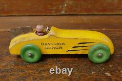 RARE Vintage DAYTONA BEACH Wood Advertising Race Car Toy with Driver 6 Long