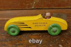 RARE Vintage DAYTONA BEACH Wood Advertising Race Car Toy with Driver 6 Long