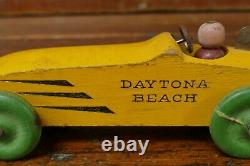 RARE Vintage DAYTONA BEACH Wood Advertising Race Car Toy with Driver 6 Long