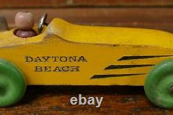 RARE Vintage DAYTONA BEACH Wood Advertising Race Car Toy with Driver 6 Long