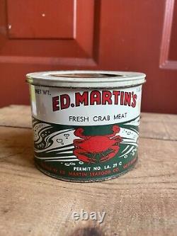 RARE Vintage Ed Martins Fresh Crab Meat 1Lb Tin Can Advertising Country Store