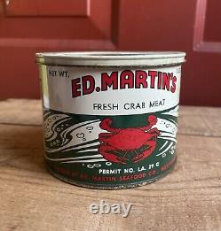 RARE Vintage Ed Martins Fresh Crab Meat 1Lb Tin Can Advertising Country Store