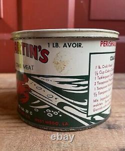 RARE Vintage Ed Martins Fresh Crab Meat 1Lb Tin Can Advertising Country Store